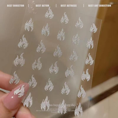 1Gb Laser Starburst Star līmējošā nagu uzlīme 3D nagu mākslas rotājums mirgojošs sudraba liesmas tauriņš nagu uzlīme, kas uzspiež uz nagiem