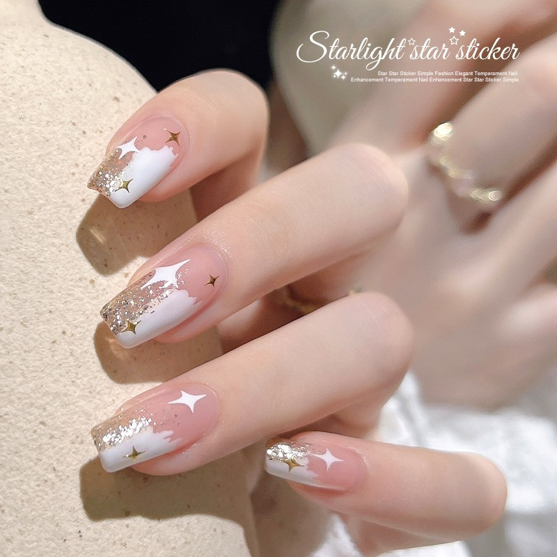 1Gb Laser Starburst Star līmējošā nagu uzlīme 3D nagu mākslas rotājums mirgojošs sudraba liesmas tauriņš nagu uzlīme, kas uzspiež uz nagiem
