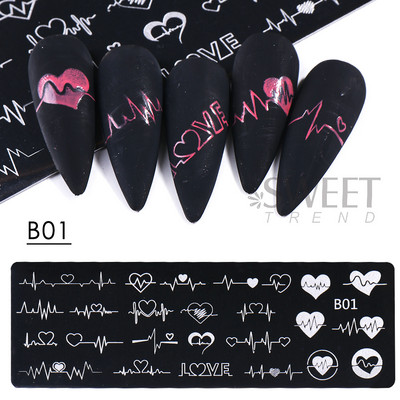 Valentinovo Srce Tanjur za utiskivanje noktiju Slatka geometrija Ljubav Usne Biserna slika Kalup za ispis francuske linije Alat za šablone za manikuru