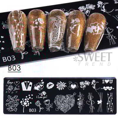 Valentinovo Srce Tanjur za utiskivanje noktiju Slatka geometrija Ljubav Usne Biserna slika Kalup za ispis francuske linije Alat za šablone za manikuru