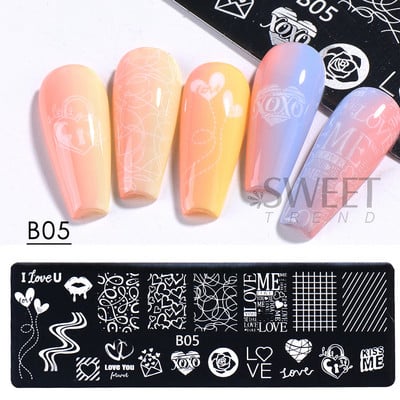 Valentinovo Srce Tanjur za utiskivanje noktiju Slatka geometrija Ljubav Usne Biserna slika Kalup za ispis francuske linije Alat za šablone za manikuru