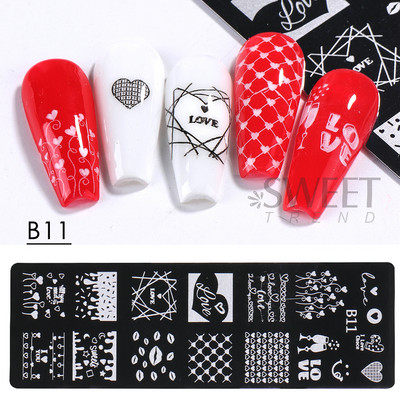 Valentinovo Srce Tanjur za utiskivanje noktiju Slatka geometrija Ljubav Usne Biserna slika Kalup za ispis francuske linije Alat za šablone za manikuru