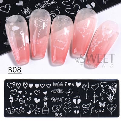 Valentinovo Srce Tanjur za utiskivanje noktiju Slatka geometrija Ljubav Usne Biserna slika Kalup za ispis francuske linije Alat za šablone za manikuru