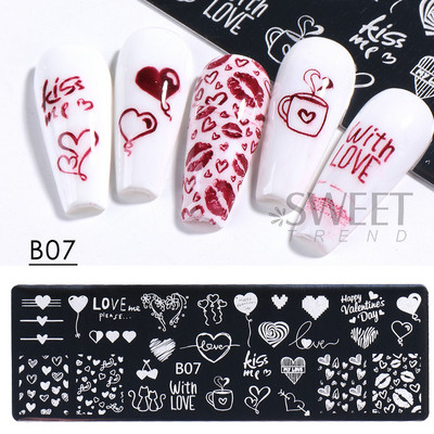 Valentinovo Srce Tanjur za utiskivanje noktiju Slatka geometrija Ljubav Usne Biserna slika Kalup za ispis francuske linije Alat za šablone za manikuru