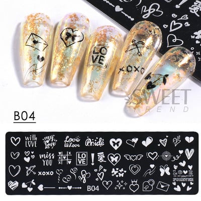 Valentinovo Srce Tanjur za utiskivanje noktiju Slatka geometrija Ljubav Usne Biserna slika Kalup za ispis francuske linije Alat za šablone za manikuru