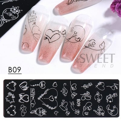 Valentinovo Srce Tanjur za utiskivanje noktiju Slatka geometrija Ljubav Usne Biserna slika Kalup za ispis francuske linije Alat za šablone za manikuru