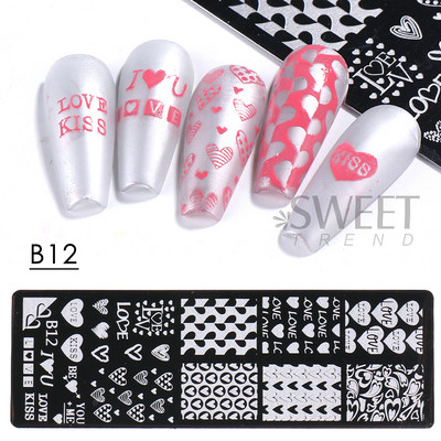 Valentinovo Srce Tanjur za utiskivanje noktiju Slatka geometrija Ljubav Usne Biserna slika Kalup za ispis francuske linije Alat za šablone za manikuru