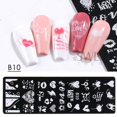 Valentinovo Srce Tanjur za utiskivanje noktiju Slatka geometrija Ljubav Usne Biserna slika Kalup za ispis francuske linije Alat za šablone za manikuru