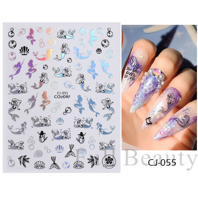 Suvised musta palmipuu küünekleebised Holograafilised merineitsi lilled troopilised kleebised küünekunsti kaunistamiseks maniküüri näpunäited SACJ055-063