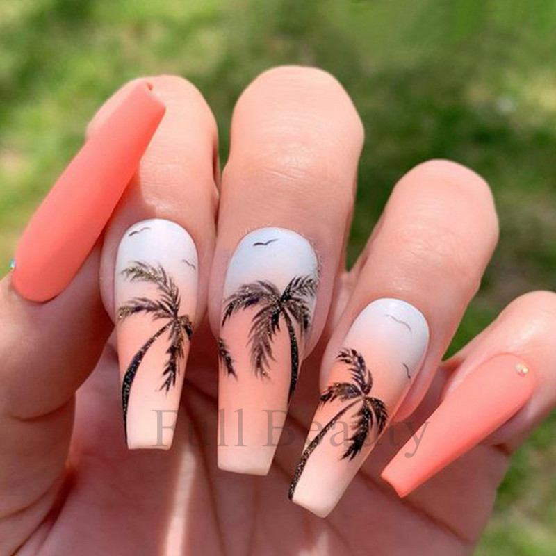 Suvised musta palmipuu küünekleebised Holograafilised merineitsi lilled troopilised kleebised küünekunsti kaunistamiseks maniküüri näpunäited SACJ055-063
