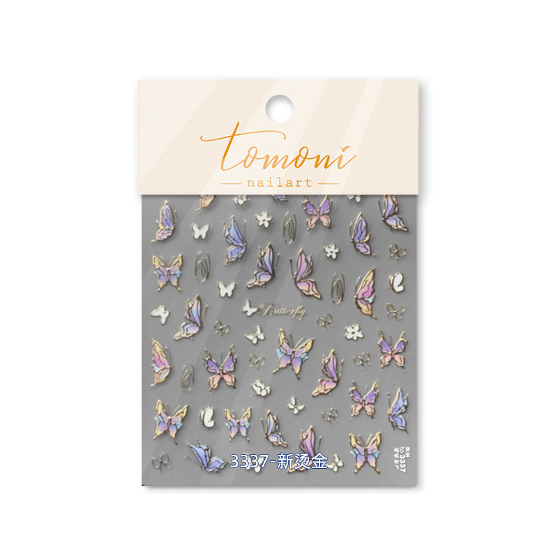 3D hologrāfiska purpursarkana tauriņa nagu mākslas uzlīmes, līmējošas zelta lāzera folijas nagu uzlīmes sievietēm, meitenēm, manikīra dekorēšana