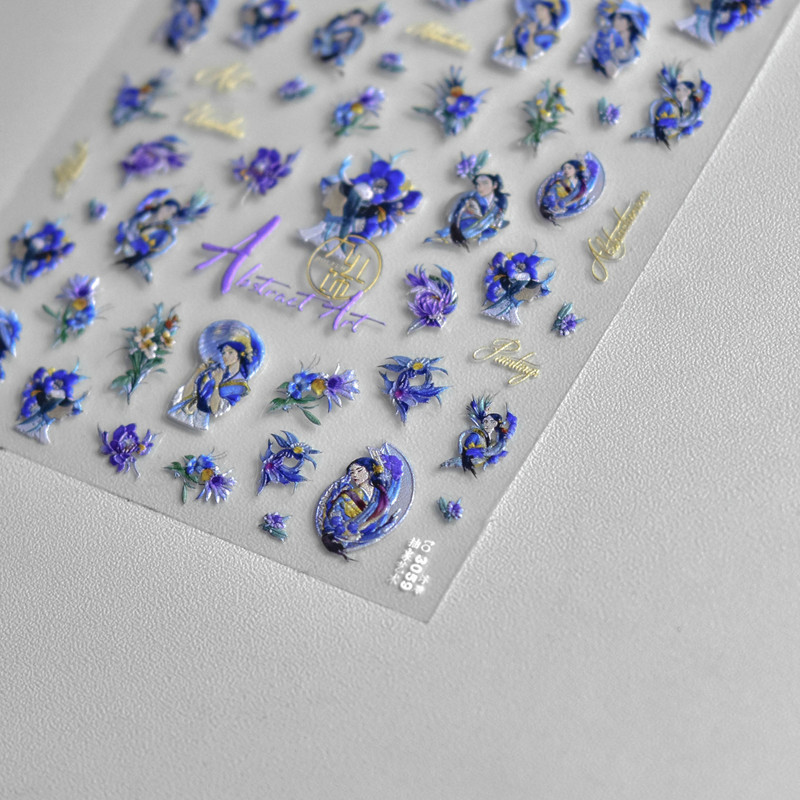 Kineski plavo-bijeli žad Izuzetan cvjetni ventilator Keramičke naljepnice za nokte Visokokvalitetni dizajn Ljepljive naljepnice Ukrasi za nokte