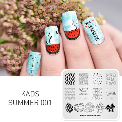 KADS nagu mākslas veidnes štancēšanas plāksnes dizains dzīvnieku ziedu vasaras līniju apdruka trafarets nagu mākslas plāksne nerūsējošā tērauda instrumenti