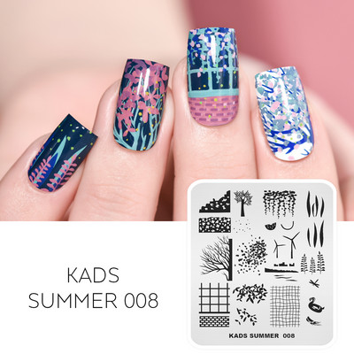 KADS nagu mākslas veidnes štancēšanas plāksnes dizains dzīvnieku ziedu vasaras līniju apdruka trafarets nagu mākslas plāksne nerūsējošā tērauda instrumenti