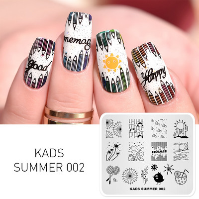 KADS nagu mākslas veidnes štancēšanas plāksnes dizains dzīvnieku ziedu vasaras līniju apdruka trafarets nagu mākslas plāksne nerūsējošā tērauda instrumenti