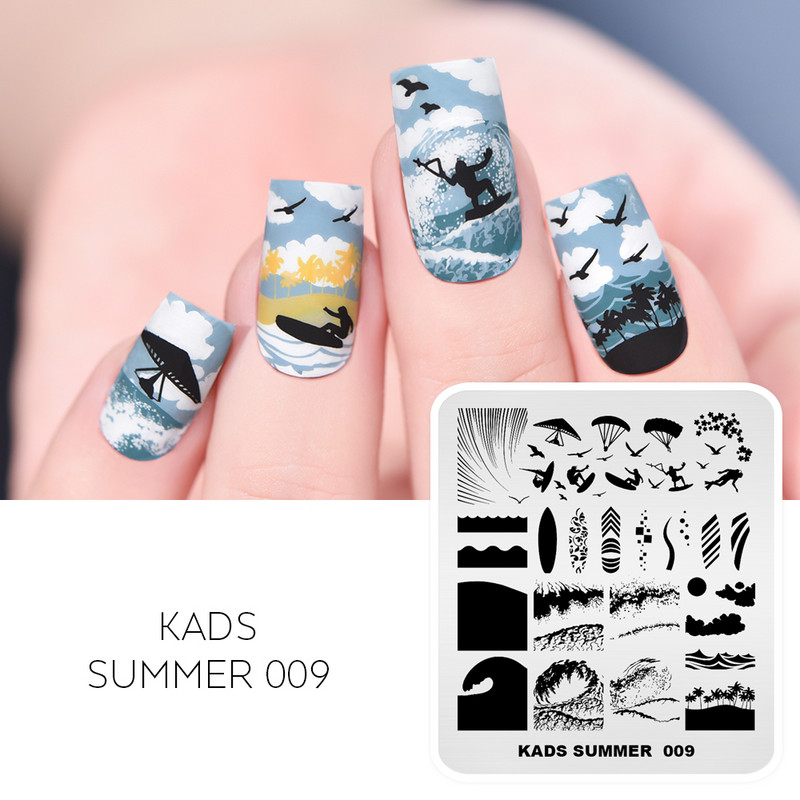 KADS nagu mākslas veidnes štancēšanas plāksnes dizains dzīvnieku ziedu vasaras līniju apdruka trafarets nagu mākslas plāksne nerūsējošā tērauda instrumenti