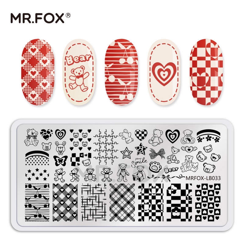 Bear Butterfly Summer Nagu zīmogošana Mežģīņu raksts Nail Art Attēla veidne Manikīra trafareta rīks 6,5*12,5cm