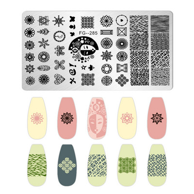 Nagu mākslas štancēšanas plāksnes raksts DIY karikatūra anime mežģīņu tauriņš manikīra attēla veidņu festivāls Nagi trafareti rīki FG-297