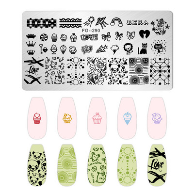 Nagu mākslas štancēšanas plāksnes raksts DIY karikatūra anime mežģīņu tauriņš manikīra attēla veidņu festivāls Nagi trafareti rīki FG-297