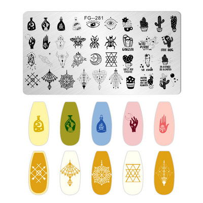 Nagu mākslas štancēšanas plāksnes raksts DIY karikatūra anime mežģīņu tauriņš manikīra attēla veidņu festivāls Nagi trafareti rīki FG-297