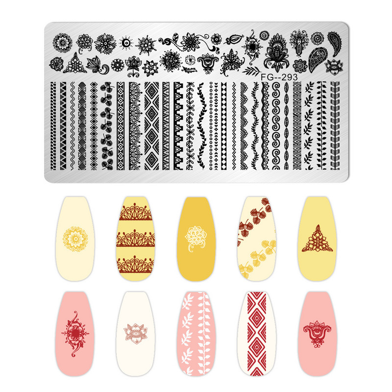 Nagu mākslas štancēšanas plāksnes raksts DIY karikatūra anime mežģīņu tauriņš manikīra attēla veidņu festivāls Nagi trafareti rīki FG-297