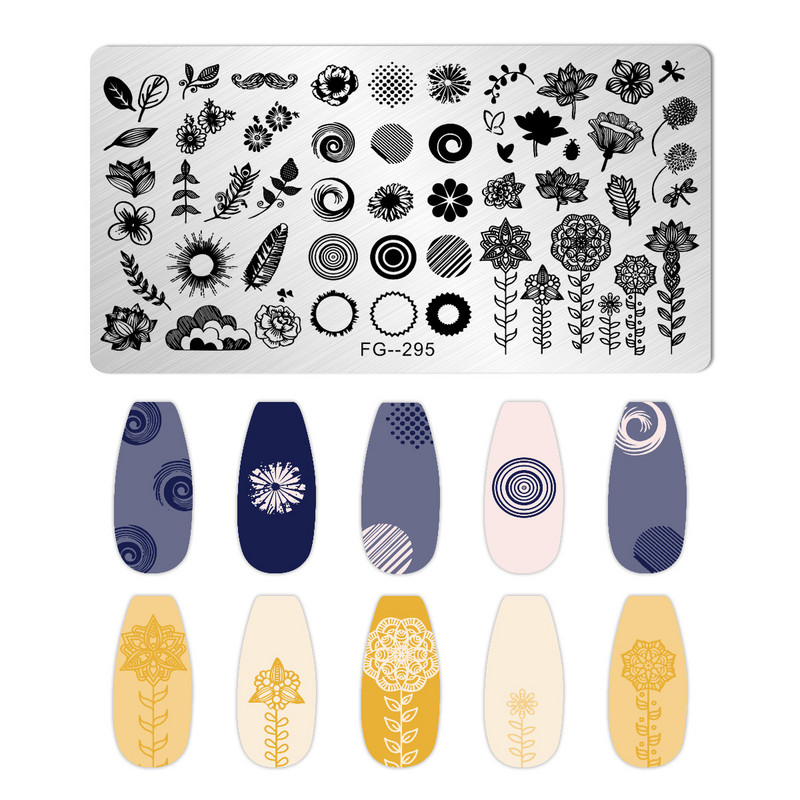 Nagu mākslas štancēšanas plāksnes raksts DIY karikatūra anime mežģīņu tauriņš manikīra attēla veidņu festivāls Nagi trafareti rīki FG-297