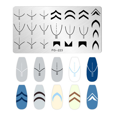 Franču nagu mākslas štancēšanas plāksne ģeometrija, viļņu līnijas zīmēšanas veidnes nagu mākslas štancēšanas plāksnes smaids nagu šarmu veidnes trafareti rīki