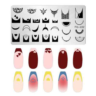 Franču nagu mākslas štancēšanas plāksne ģeometrija, viļņu līnijas zīmēšanas veidnes nagu mākslas štancēšanas plāksnes smaids nagu šarmu veidnes trafareti rīki