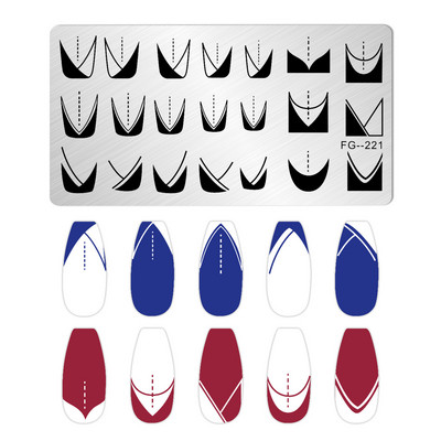 Franču nagu mākslas štancēšanas plāksne ģeometrija, viļņu līnijas zīmēšanas veidnes nagu mākslas štancēšanas plāksnes smaids nagu šarmu veidnes trafareti rīki