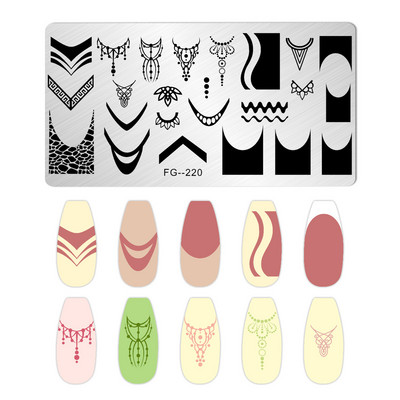 Franču nagu mākslas štancēšanas plāksne ģeometrija, viļņu līnijas zīmēšanas veidnes nagu mākslas štancēšanas plāksnes smaids nagu šarmu veidnes trafareti rīki