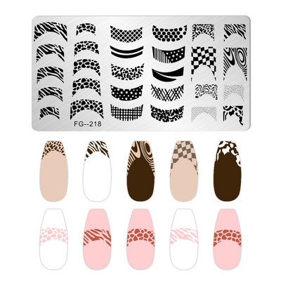 Franču nagu mākslas štancēšanas plāksne ģeometrija, viļņu līnijas zīmēšanas veidnes nagu mākslas štancēšanas plāksnes smaids nagu šarmu veidnes trafareti rīki