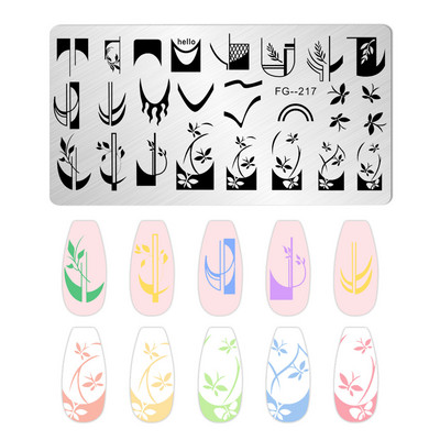 Franču nagu mākslas štancēšanas plāksne ģeometrija, viļņu līnijas zīmēšanas veidnes nagu mākslas štancēšanas plāksnes smaids nagu šarmu veidnes trafareti rīki