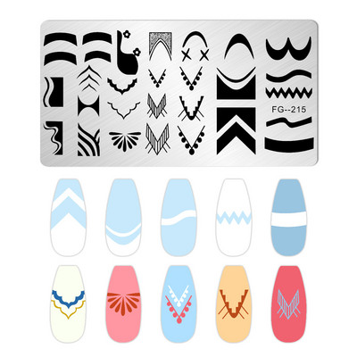 Franču nagu mākslas štancēšanas plāksne ģeometrija, viļņu līnijas zīmēšanas veidnes nagu mākslas štancēšanas plāksnes smaids nagu šarmu veidnes trafareti rīki