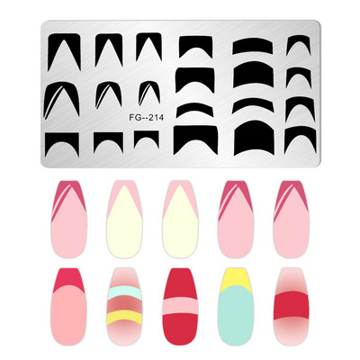 Franču nagu mākslas štancēšanas plāksne ģeometrija, viļņu līnijas zīmēšanas veidnes nagu mākslas štancēšanas plāksnes smaids nagu šarmu veidnes trafareti rīki