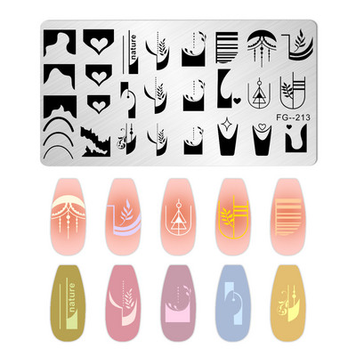 Franču nagu mākslas štancēšanas plāksne ģeometrija, viļņu līnijas zīmēšanas veidnes nagu mākslas štancēšanas plāksnes smaids nagu šarmu veidnes trafareti rīki