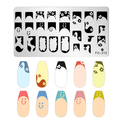 Franču nagu mākslas štancēšanas plāksne ģeometrija, viļņu līnijas zīmēšanas veidnes nagu mākslas štancēšanas plāksnes smaids nagu šarmu veidnes trafareti rīki