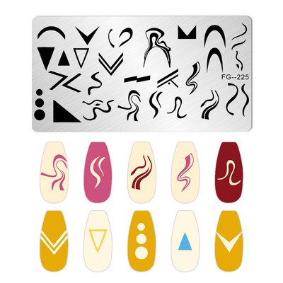 Franču nagu mākslas štancēšanas plāksne ģeometrija, viļņu līnijas zīmēšanas veidnes nagu mākslas štancēšanas plāksnes smaids nagu šarmu veidnes trafareti rīki