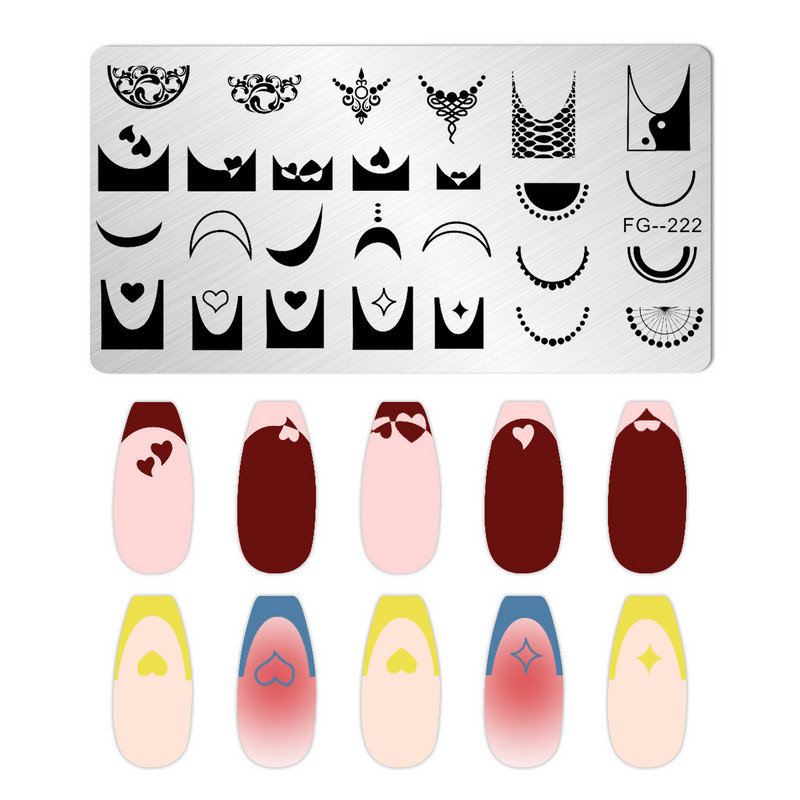 Franču nagu mākslas štancēšanas plāksne ģeometrija, viļņu līnijas zīmēšanas veidnes nagu mākslas štancēšanas plāksnes smaids nagu šarmu veidnes trafareti rīki