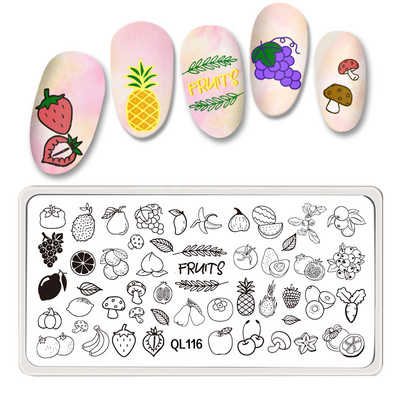 QL115/116 körömbélyegző lemez gyümölcs szőlő banán eper mintás körömdíszítés képsablon manikűr stencil eszköz 6,5*12,5cm