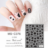 Melna kaķa nagu uzlīmes Helovīna rotājumi Jauki multfilmu monstri kaķēnu suņu nagu uzlīmes Krāsaini grafiti dizaina manikīrs