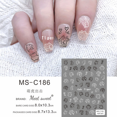 Melna kaķa nagu uzlīmes Helovīna rotājumi Jauki multfilmu monstri kaķēnu suņu nagu uzlīmes Krāsaini grafiti dizaina manikīrs