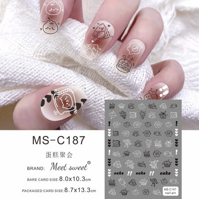 Melna kaķa nagu uzlīmes Helovīna rotājumi Jauki multfilmu monstri kaķēnu suņu nagu uzlīmes Krāsaini grafiti dizaina manikīrs