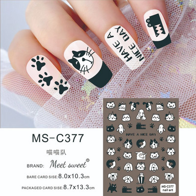 Melna kaķa nagu uzlīmes Helovīna rotājumi Jauki multfilmu monstri kaķēnu suņu nagu uzlīmes Krāsaini grafiti dizaina manikīrs