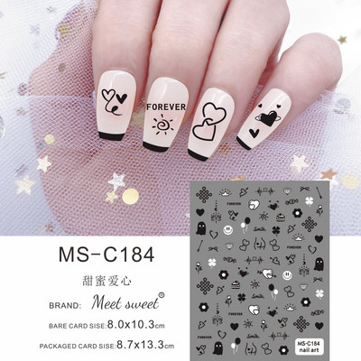 Melna kaķa nagu uzlīmes Helovīna rotājumi Jauki multfilmu monstri kaķēnu suņu nagu uzlīmes Krāsaini grafiti dizaina manikīrs