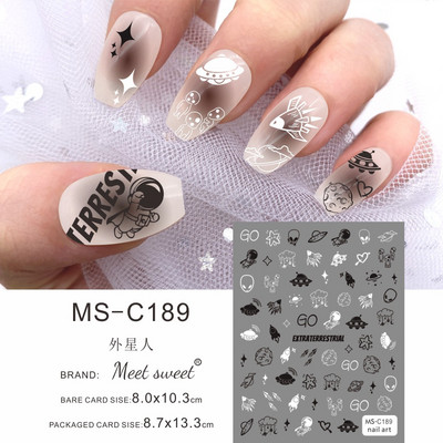 Melna kaķa nagu uzlīmes Helovīna rotājumi Jauki multfilmu monstri kaķēnu suņu nagu uzlīmes Krāsaini grafiti dizaina manikīrs