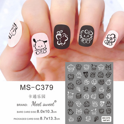 Melna kaķa nagu uzlīmes Helovīna rotājumi Jauki multfilmu monstri kaķēnu suņu nagu uzlīmes Krāsaini grafiti dizaina manikīrs