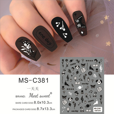 Melna kaķa nagu uzlīmes Helovīna rotājumi Jauki multfilmu monstri kaķēnu suņu nagu uzlīmes Krāsaini grafiti dizaina manikīrs