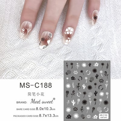 Melna kaķa nagu uzlīmes Helovīna rotājumi Jauki multfilmu monstri kaķēnu suņu nagu uzlīmes Krāsaini grafiti dizaina manikīrs