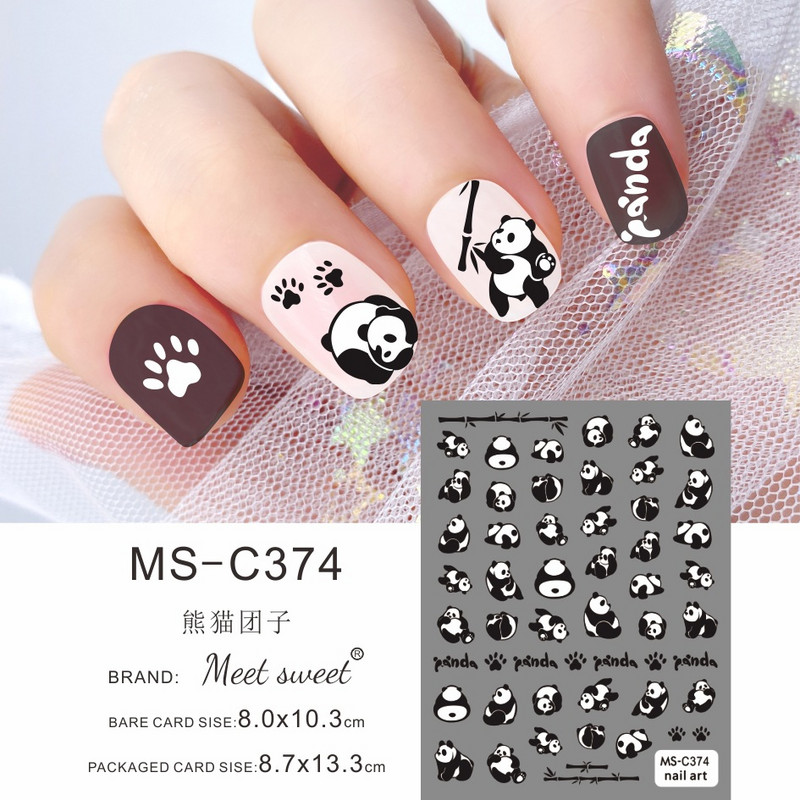 Melna kaķa nagu uzlīmes Helovīna rotājumi Jauki multfilmu monstri kaķēnu suņu nagu uzlīmes Krāsaini grafiti dizaina manikīrs