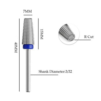 Τρυπάνι νυχιών Pro Ceramic Carbide Tungsten για φρέζα για κόφτη κωνικό σχήμα Τρυπάνι ίσιας κοπής για ακρυλικό τζελ νυχιών